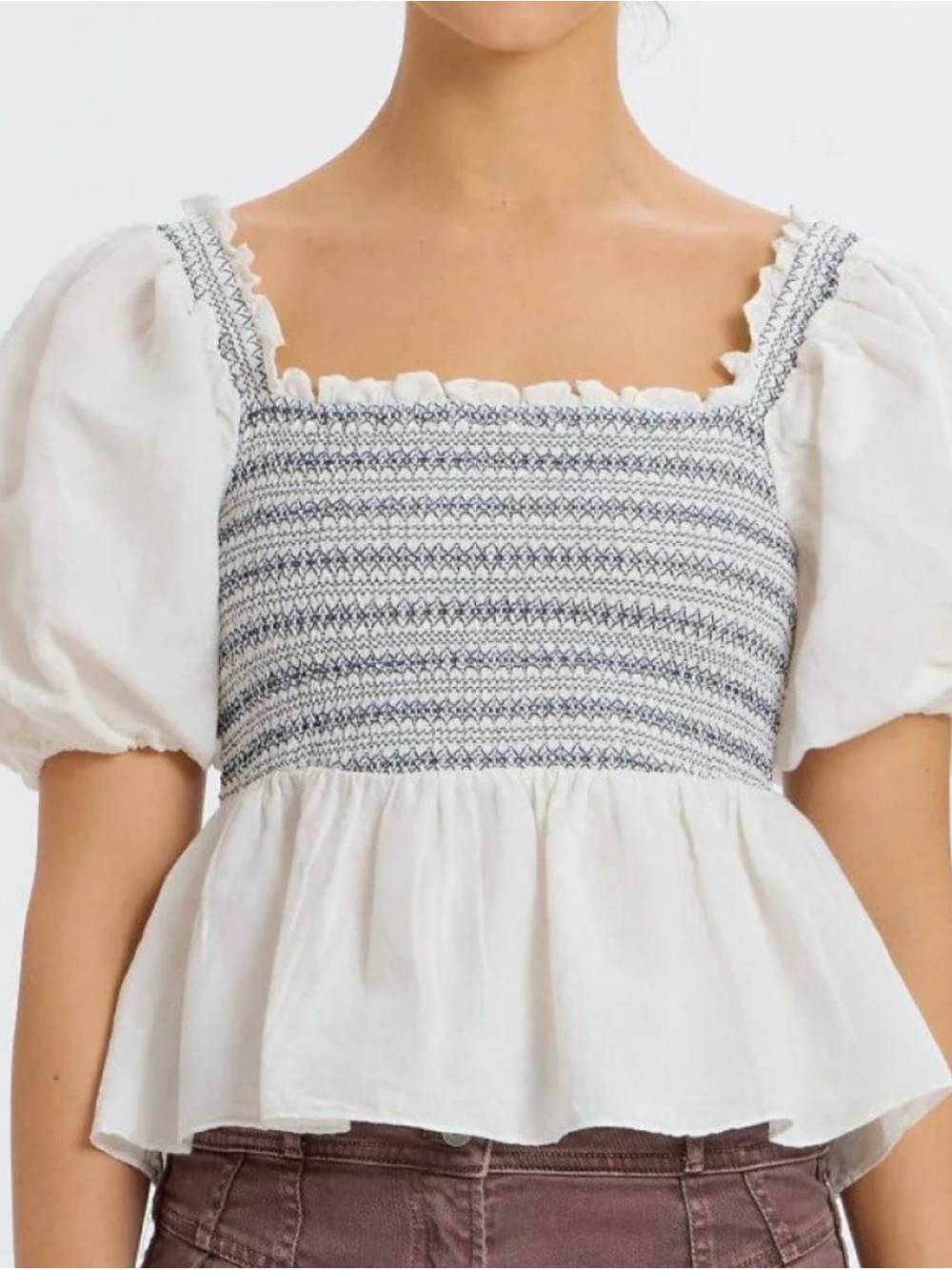 Something Navy linen cotton peplum top